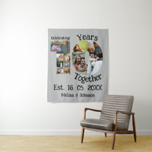 Custom 10th wedding anniversary 11 photo collage tapestry