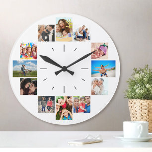 Custom 12 Keepsake Family Photo Collage White Large Clock