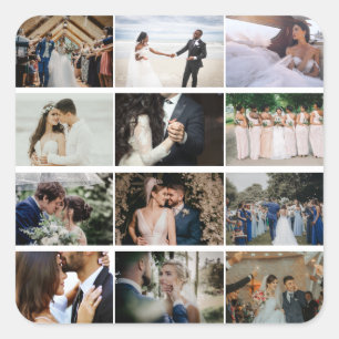 Custom 12 Photo Collage Family love Couple Wedding Square Sticker