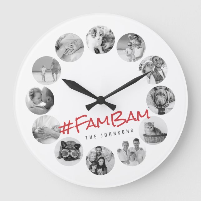 Custom 12 Photos Modern Family & Pet Memories Large Clock (Front)
