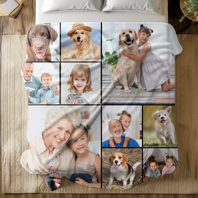 Custom 14 Photo Collage Personalised Family Fleece Blanket (Creator Uploaded)