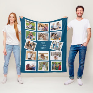 Custom 14 Photo Collage with custom text Fleece Blanket