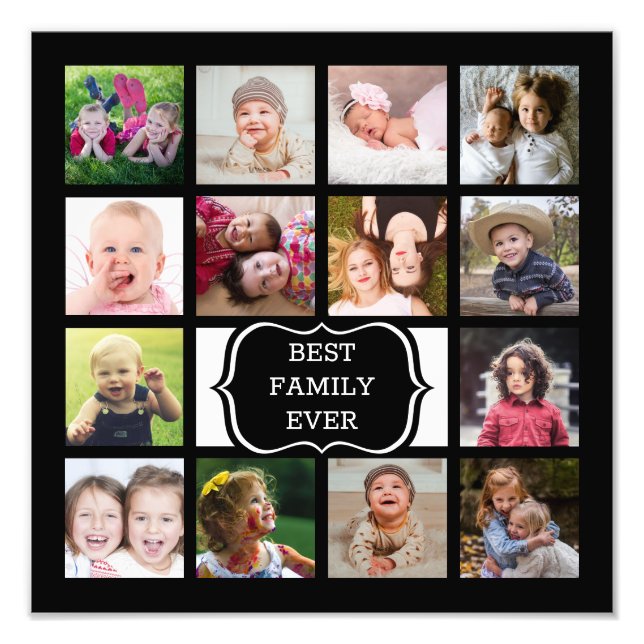 Custom 14 Picture Collage Best Family Ever Black Photo Print (Front)