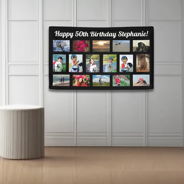 Custom 16 Photo Collage Birthday Party Banner (custom photo birthday party banner)