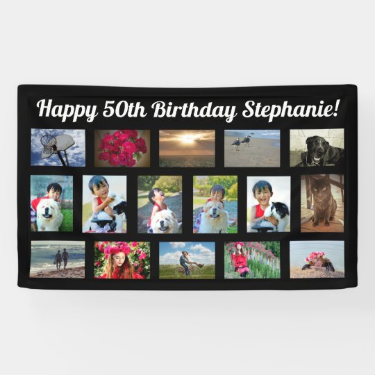 custom 16 photo collage birthday party banner zazzle com au 16 photo collage