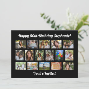 Custom 16 Photo Collage Birthday Party Invitation