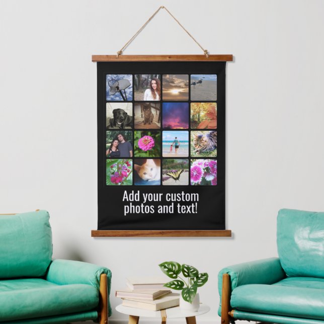 Custom 16 Photo Mosaic Picture Collage Hanging Tapestry (Living Room)