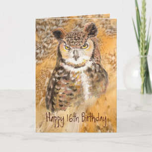 Custom 16th Birthday,  Owl Wild & Crazy Card