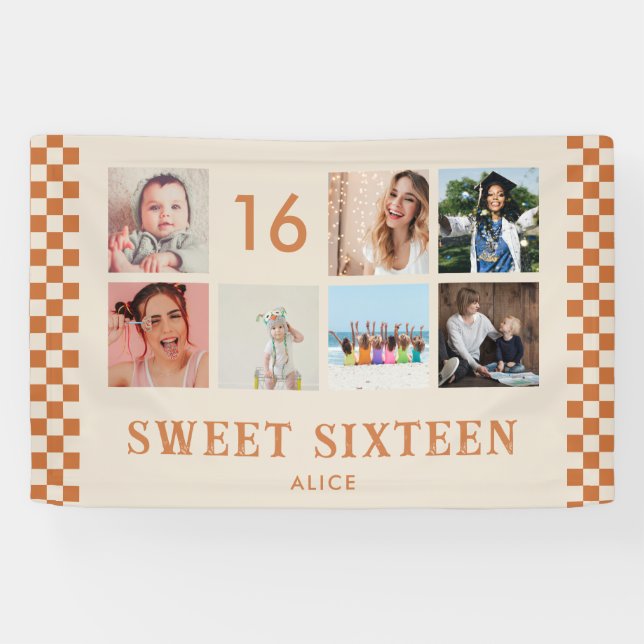 Custom 16th Birthday Party Photo Collage Banner (Horizontal)