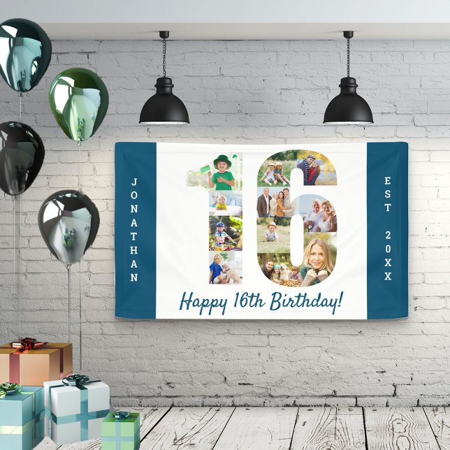Custom 16th Birthday Party Photo Collage Banner (Creator Uploaded)