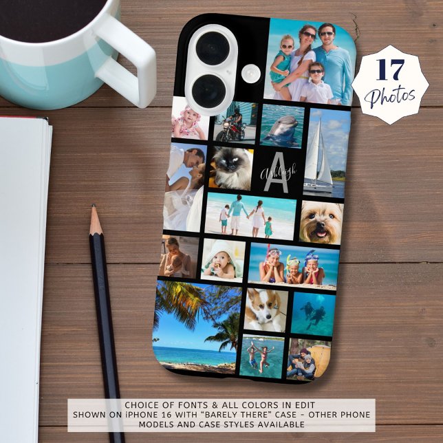 Custom 17 Photo Collage Monogram Name Your Colours Case-Mate iPhone Case (Creator Uploaded)