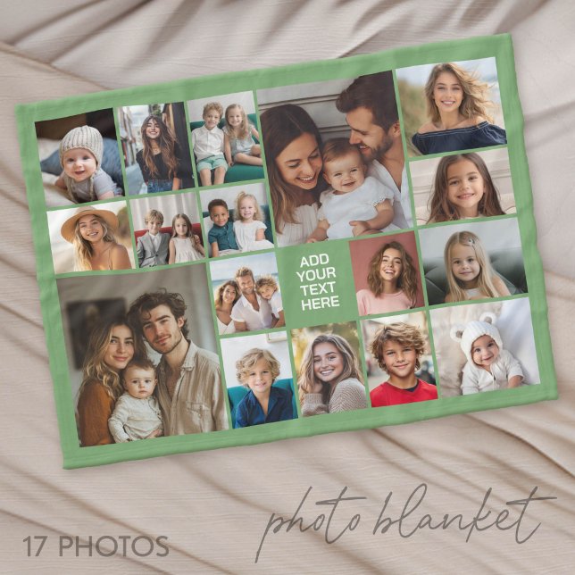 Custom 17 Photo Collage - with Text Fleece Blanket (Photo Blanket - Personalize with Your Photos)