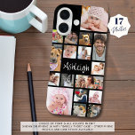 Custom 17 Photo Collage Your Color iPhone 16 Case<br><div class="desc">Create your own personalized, custom color photo cell phone case utilizing this photo collage template with 17 pictures in different shapes and sizes and your name, monogram or other text in your choice of font styles (shown in a modern hand lettered typography in white on black). PHONE OPTIONS: The sample...</div>
