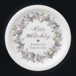 Custom 18 Birthday Purple Lilac Spring Flower Paper Plate<br><div class="desc">Add a special touch to your party decor with these personalised paper plates. They will make the birthday celebrant feel very special and look great in pictures. It takes only minutes to add the birthday celebrant's name. The soft watercolor lilac wreath is perfect for a spring birthday or a woman...</div>