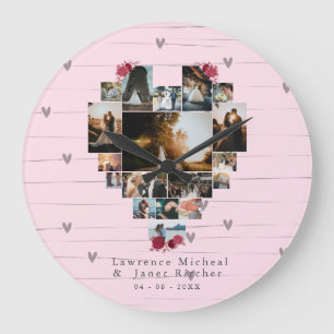 Custom 18 Heart shaped Photo Collage couples gifts Large Clock