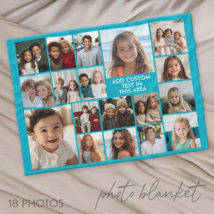 Custom 18 Photo Collage All Over - Aqua Fleece Blanket