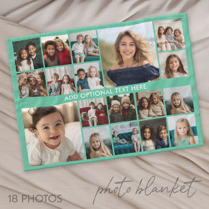Custom 18 Photo Collage - green - white text Fleece Blanket
