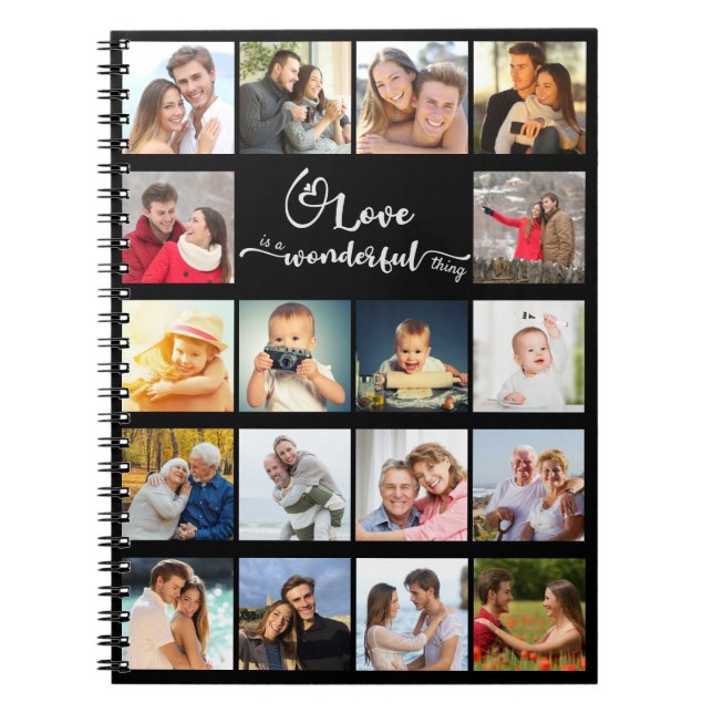Custom 18 Photo Collage Love is a Wonderful Thing Notebook (Front)