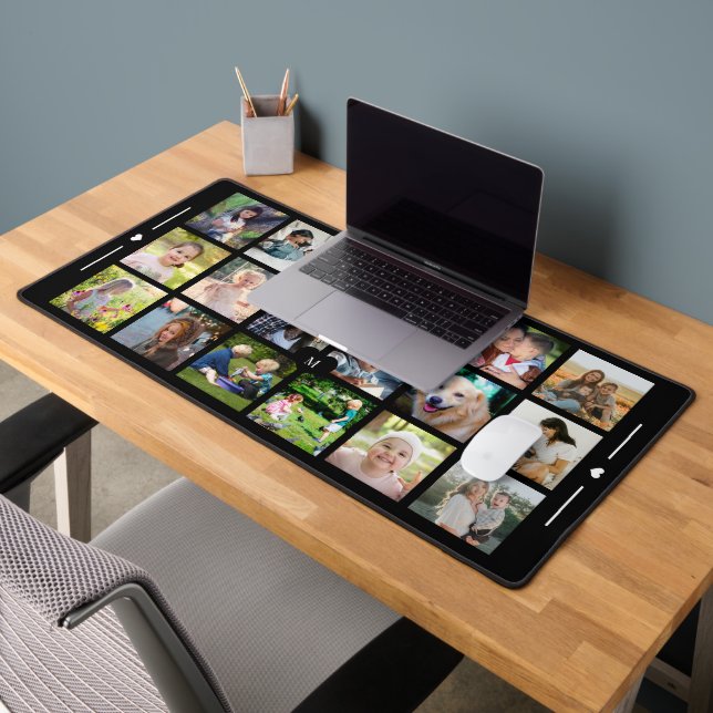 Custom 18 photo collage monogram personalised desk mat (Office 2)