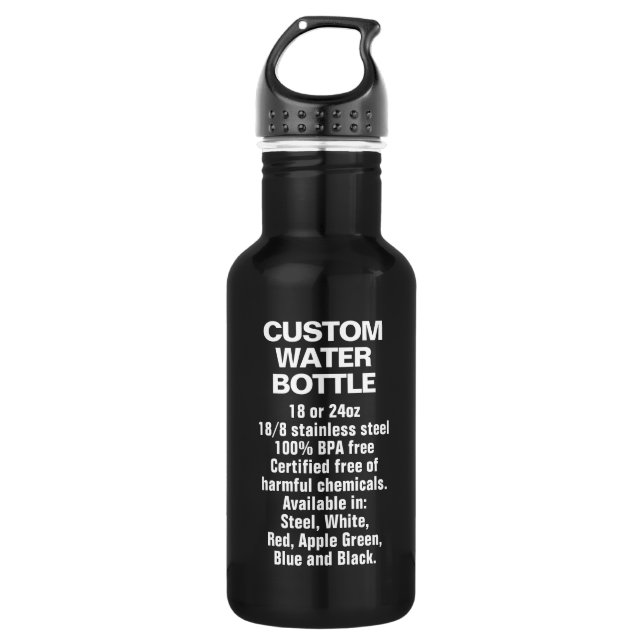 Custom 18oz BLACK Stainless Steel Water Bottle (Front)