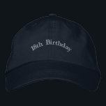 Custom 18th Birthday Adulthood Stylish Navy-Hat  Embroidered Hat<br><div class="desc">Step into adulthood in style with this Navy Alternative Apparel Basic Adjustable Cap featuring bold “18th Birthday” embroidery for a sharp and memorable finish. The one-size-fits-all adjustable strap ensures a comfortable fit, making it perfect for birthday parties, group celebrations, photoshoots, or themed events. Order in bulk for friends, party guests,...</div>