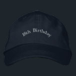 Custom 18th Birthday Adulthood Stylish Navy-Hat  Embroidered Hat<br><div class="desc">Step into adulthood in style with this Navy Alternative Apparel Basic Adjustable Cap featuring bold “18th Birthday” embroidery for a sharp and memorable finish. The one-size-fits-all adjustable strap ensures a comfortable fit, making it perfect for birthday parties, group celebrations, photoshoots, or themed events. Order in bulk for friends, party guests,...</div>