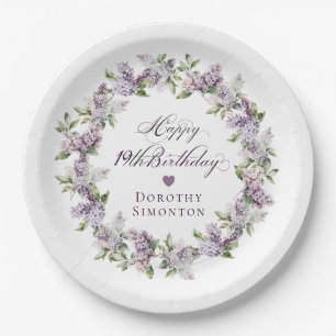 Custom 19 Birthday Purple Lilac Spring Flower Paper Plate