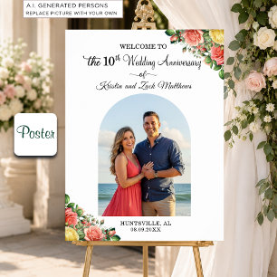 Custom 1 Photo 10th Wedding Anniversary Welcome Poster
