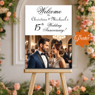 Custom 1 Photo 15th Wedding Anniversary Welcome Poster