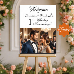 Custom 1 Photo 1st Wedding Anniversary Welcome Poster