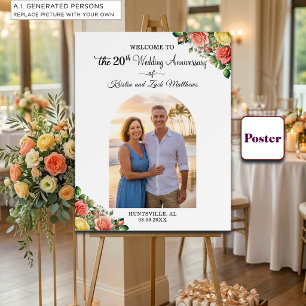 Custom 1 Photo 20th Wedding Anniversary Welcome Poster