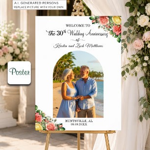 Custom 1 Photo 30th Wedding Anniversary Welcome Poster