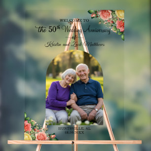 Custom 1 Photo 50th Wedding Anniversary Welcome  Acrylic Sign