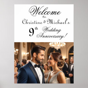 Custom 1 Photo 9th Wedding Anniversary Welcome Poster