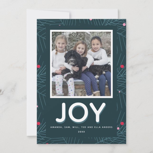 Custom 1-Photo Modern Joy Spruce Holiday Card (Front)