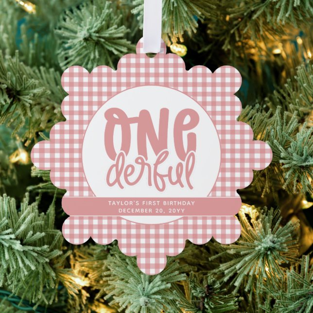 Custom 1st Birthday Cute Pastel Pink Onederful Tree Decoration Card (Insitu (Tree))