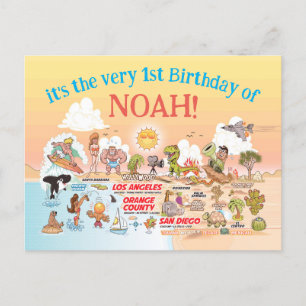 Custom 1st Birthday SoCal Invitation Postcard