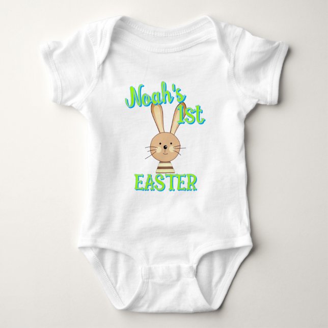 Custom 1st EASTER Happy Bunny Toddler Baby Outfit Baby Bodysuit (Front)