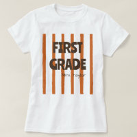 Custom 1st Grade School Stripes Teacher Name Brown