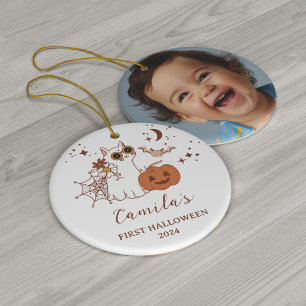 Custom 1st Halloween Gift, Personalised Halloween Ceramic Ornament