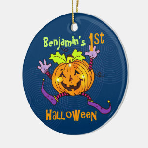 Custom 1st Halloween Happy Pumpkin Ceramic Ornament