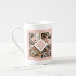 Custom 1st Mother's Day Photo Collage Pink Floral Bone China Mug