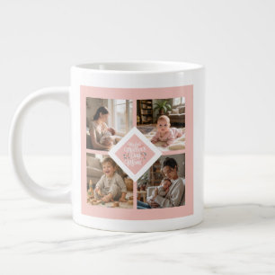 Custom 1st Mother's Day Photo Collage Pink Floral Large Coffee Mug