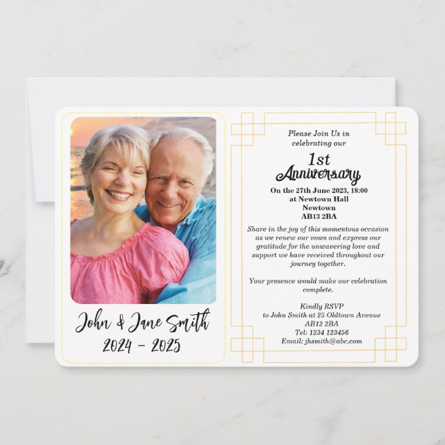 Custom 1st Paper Wedding Anniversary Invitation (Front)