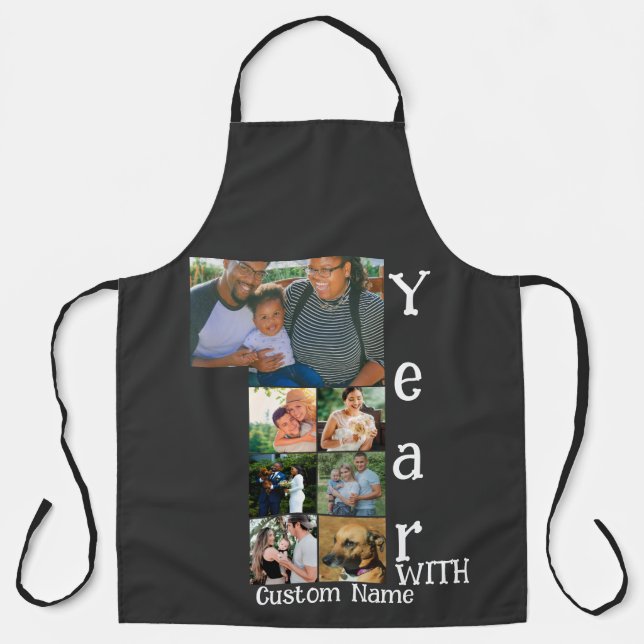 Custom 1st wedding anniversary 7 photo collage apron (Front)