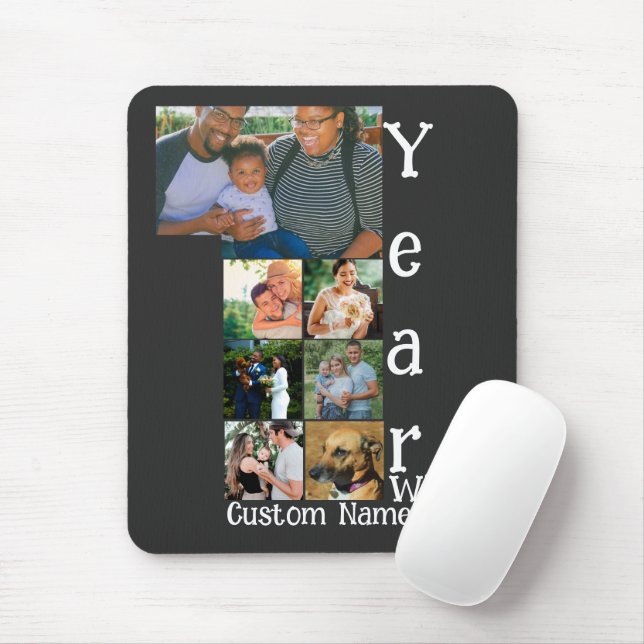 Custom 1st wedding anniversary 7 photo collage mouse pad (With Mouse)