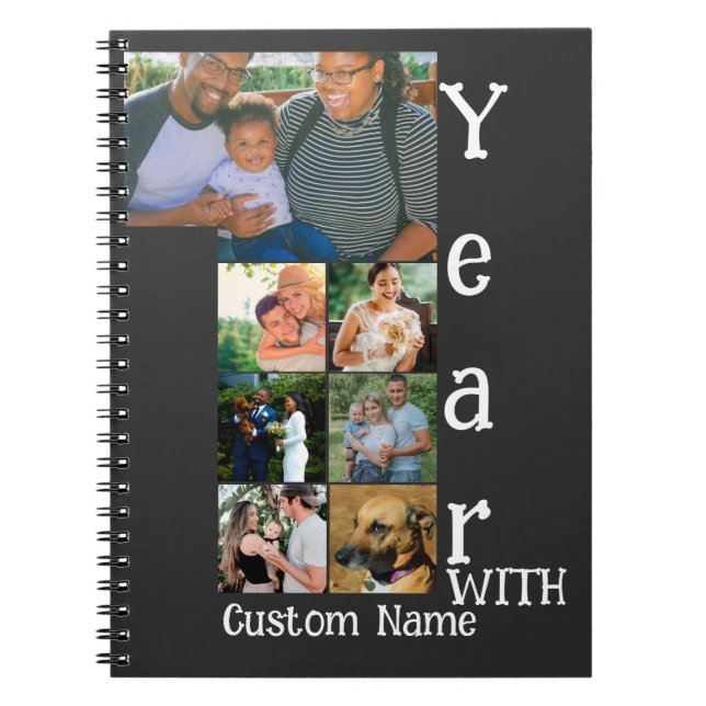Custom 1st wedding anniversary 7 photo collage notebook (Front)