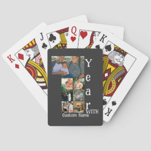 Custom 1st wedding anniversary 7 photo collage playing cards