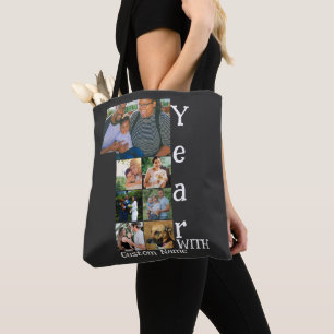 Custom 1st wedding anniversary 7 photo collage tote bag