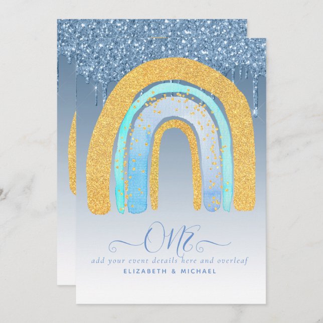 CUSTOM 1stBIRTHDAY BLUE Silver Glitter Rainbow (Front/Back)